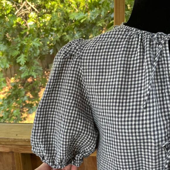 Wilfred Aritzia Violette 100% Linen Blouse Grey And White Check Size M - Picture 7 of 10